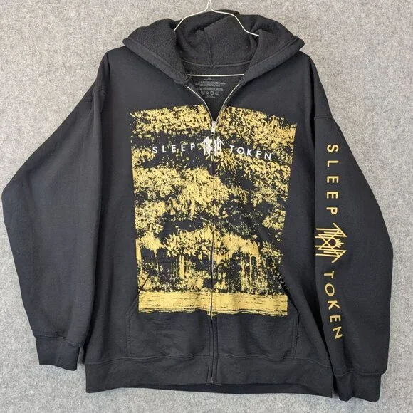 Sleep Token Mens XL Hoodie Black Full Zip Sweatshirt Graphic Sleeve - Picture 4 of 7
